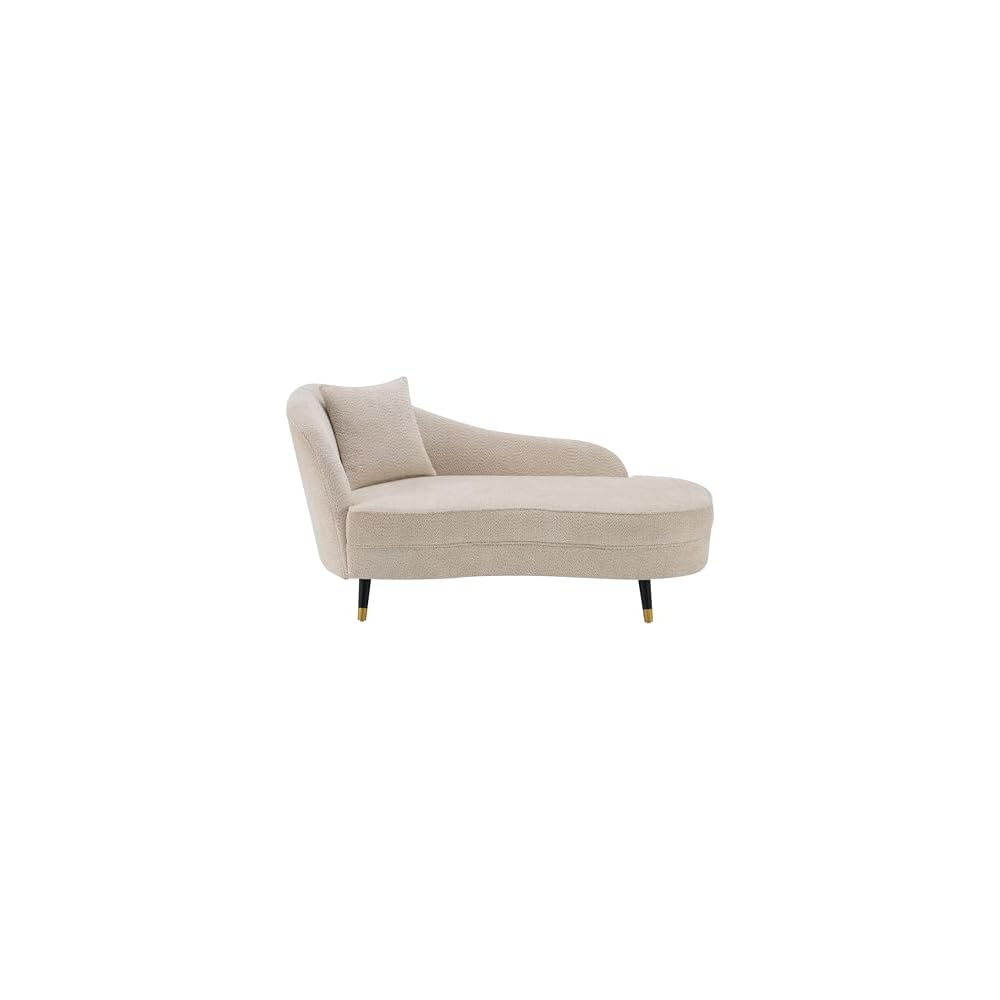 Christopher Knight Home Harlow Velvet Upholstered Chaise Lounge Chair Indoor, Wooden Chaise Lounge Sofa with Accent Pillow, Living Room Lounge Chair with Left Armrest, Beige