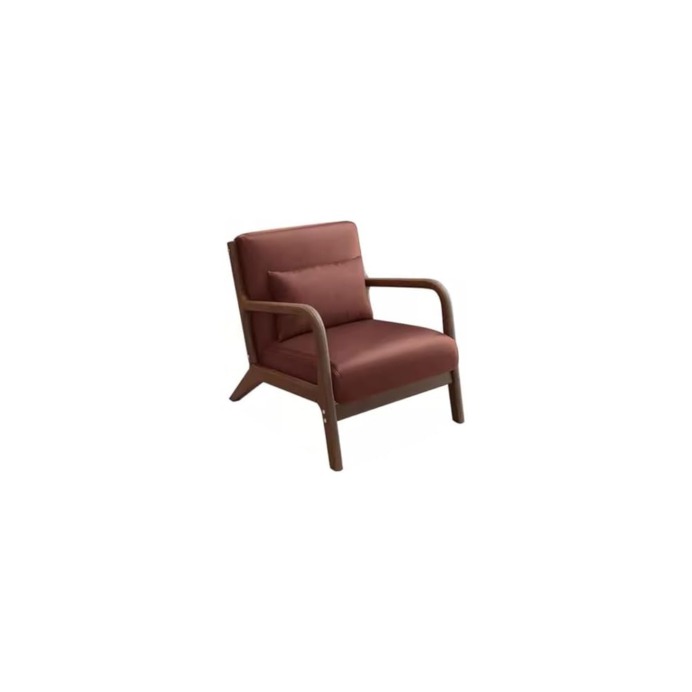 Single Solid Wood Sofa Accent Arm Chair with Lumber Pillows,Modern Retro Leisure Chair for Living Room Office,Upholstered Armchair for Bedroom Reading(Curry)