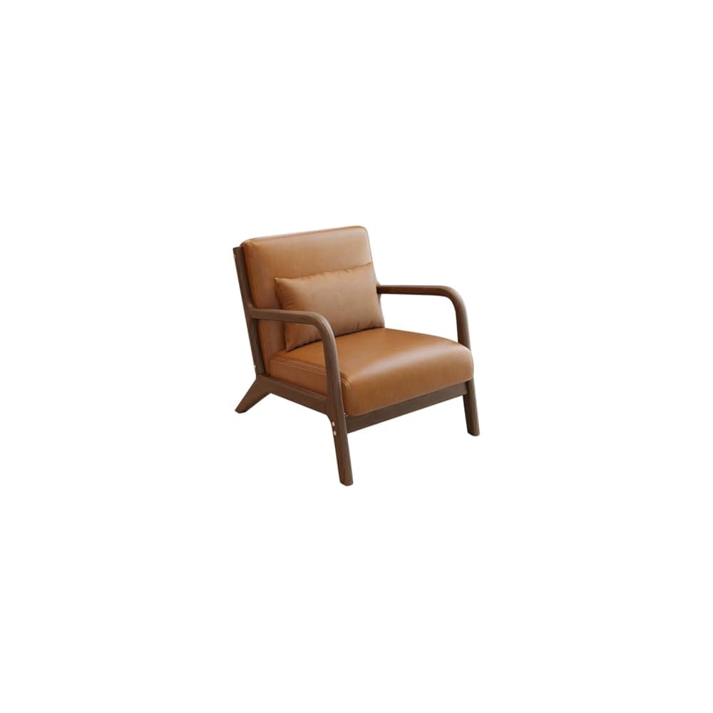 Single Solid Wood Sofa Accent Arm Chair with Lumber Pillows,Modern Retro Leisure Chair for Living Room Office,Upholstered Armchair for Bedroom Reading(Curry)
