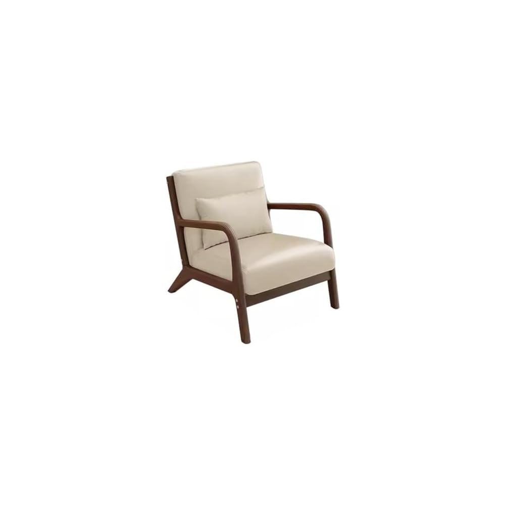 Single Solid Wood Sofa Accent Arm Chair with Lumber Pillows,Modern Retro Leisure Chair for Living Room Office,Upholstered Armchair for Bedroom Reading(Curry)