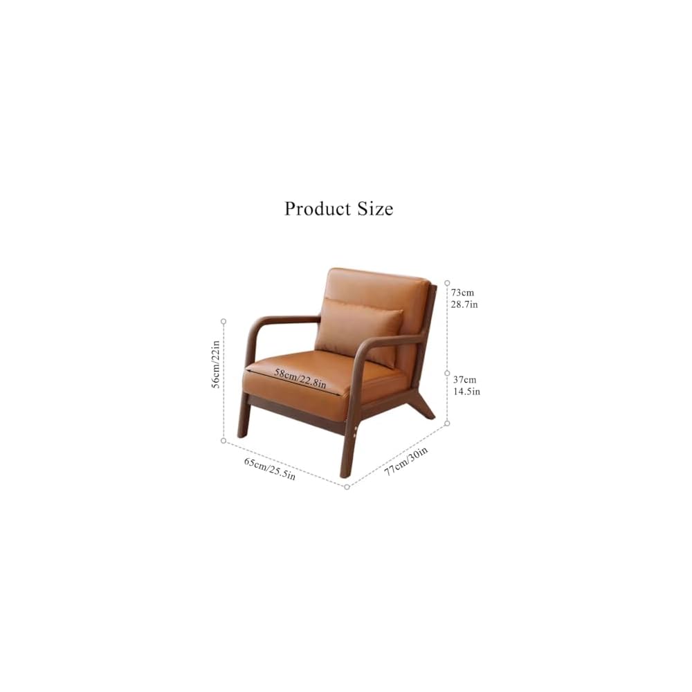Single Solid Wood Sofa Accent Arm Chair with Lumber Pillows,Modern Retro Leisure Chair for Living Room Office,Upholstered Armchair for Bedroom Reading(Curry)