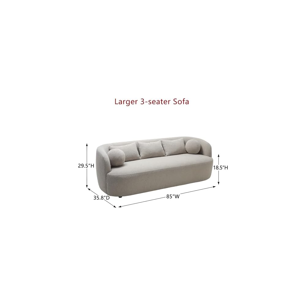 KINWELL 85" Boucle Upholstered Sofa Couch with 5 Toss Pillows, Taupe