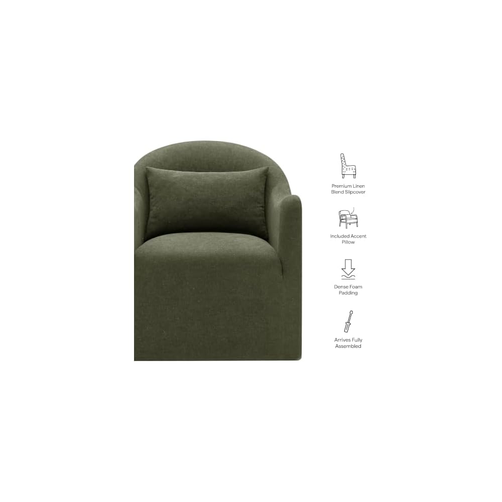 Modway Bardot Slipcovered Accent Chair in Sage – Curved Back Upholstered Living Room Chair with Pillow – Linen Blend Lounge Chair for Bedroom or Reception Area
