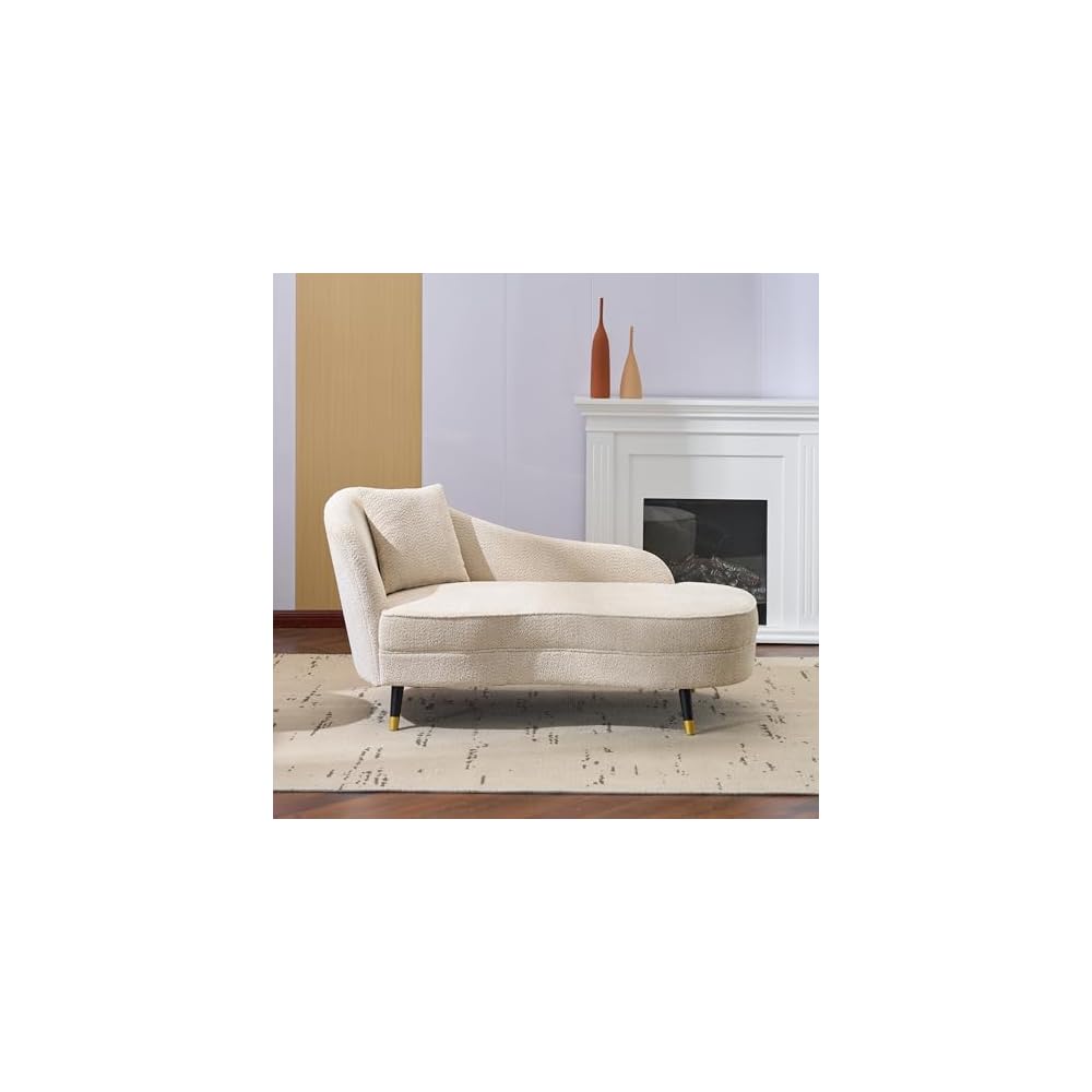 Christopher Knight Home Harlow Velvet Upholstered Chaise Lounge Chair Indoor, Wooden Chaise Lounge Sofa with Accent Pillow, Living Room Lounge Chair with Left Armrest, Beige