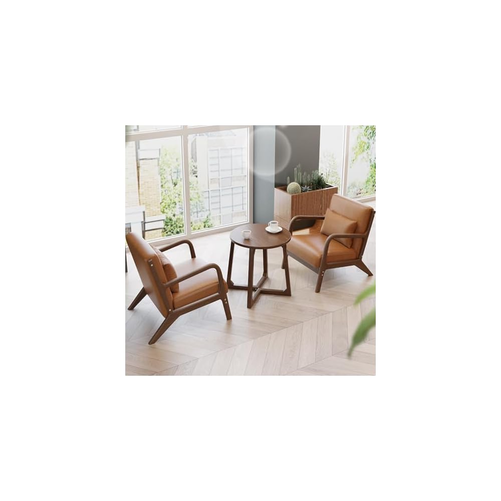 Single Solid Wood Sofa Accent Arm Chair with Lumber Pillows,Modern Retro Leisure Chair for Living Room Office,Upholstered Armchair for Bedroom Reading(Curry)