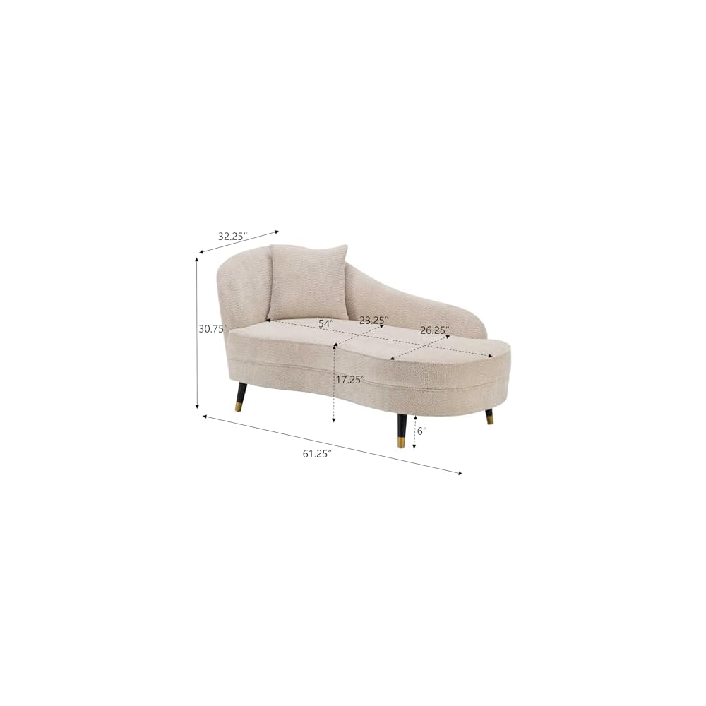 Christopher Knight Home Harlow Velvet Upholstered Chaise Lounge Chair Indoor, Wooden Chaise Lounge Sofa with Accent Pillow, Living Room Lounge Chair with Left Armrest, Beige