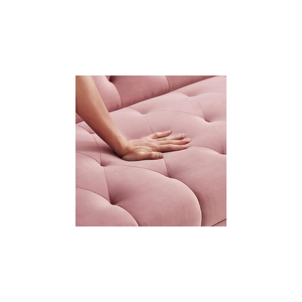 71.65'' Convertible Sofa Bed Modern Futon Set, Velvet Foldable Reclining Loveseat, Three Adjustment Angles,Mid Century Modern Couches for Living Room/Bedroom/Apartment, Easy Assembly,Pink