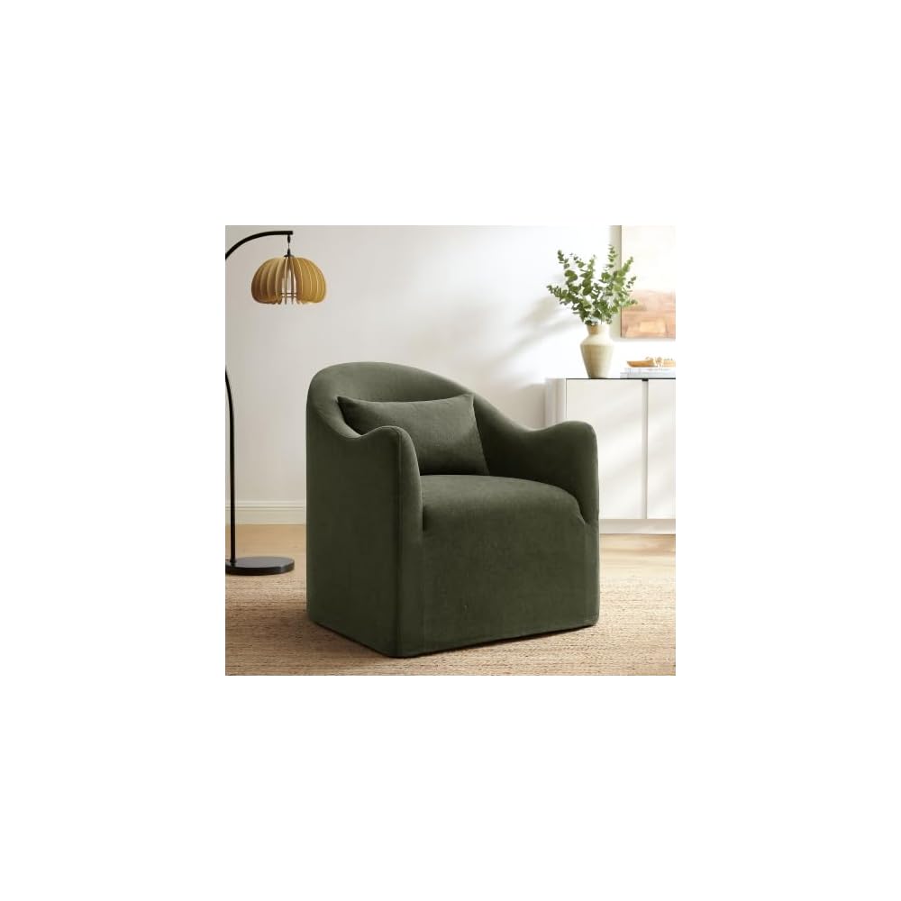Modway Bardot Slipcovered Accent Chair in Sage – Curved Back Upholstered Living Room Chair with Pillow – Linen Blend Lounge Chair for Bedroom or Reception Area