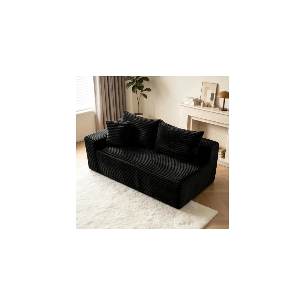 69" Black Left Facing Loveseat Sofa with a Throw Pillows and 2 Large Backrest Pillows,Upholstered Corduroy Sofa,Modern Boneless Couch for Living Room