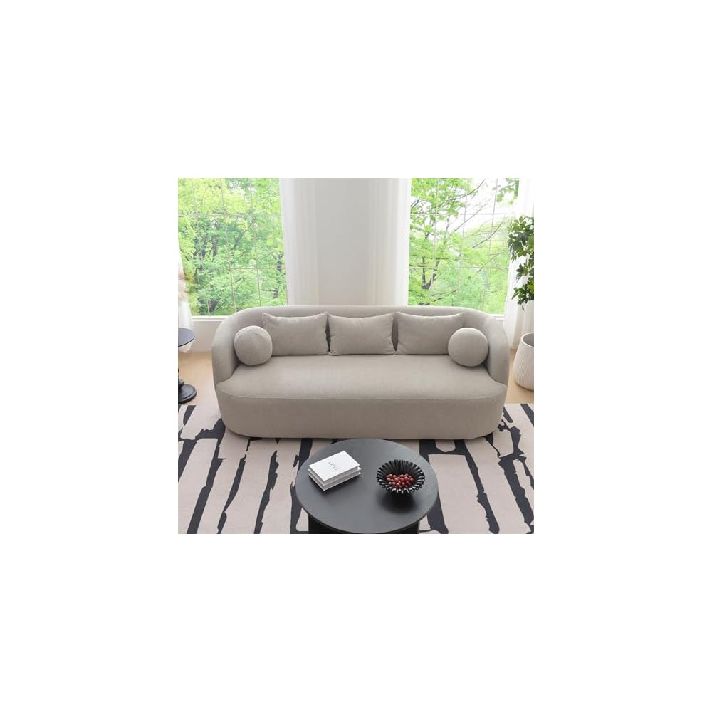 KINWELL 85" Boucle Upholstered Sofa Couch with 5 Toss Pillows, Taupe