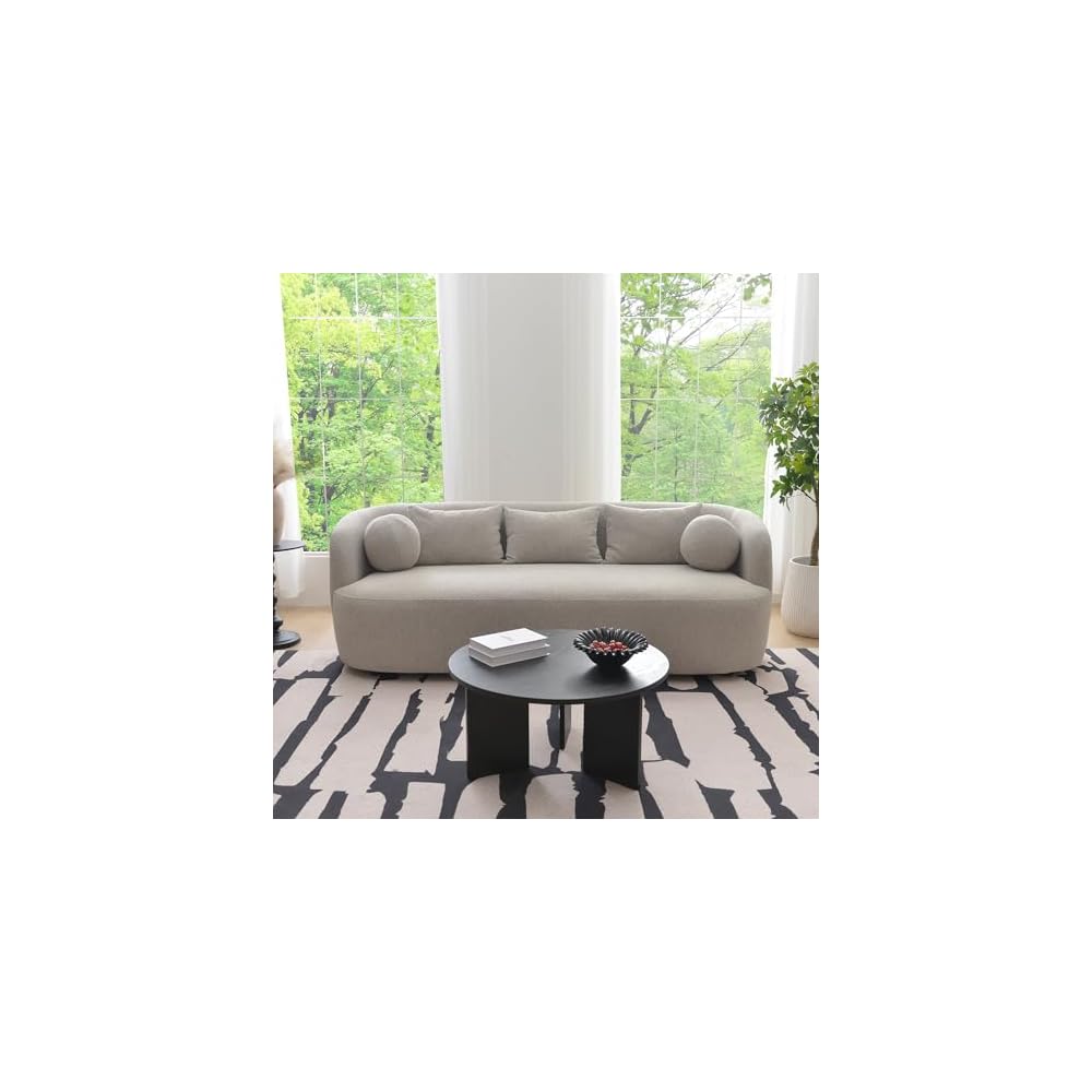 KINWELL 85" Boucle Upholstered Sofa Couch with 5 Toss Pillows, Taupe