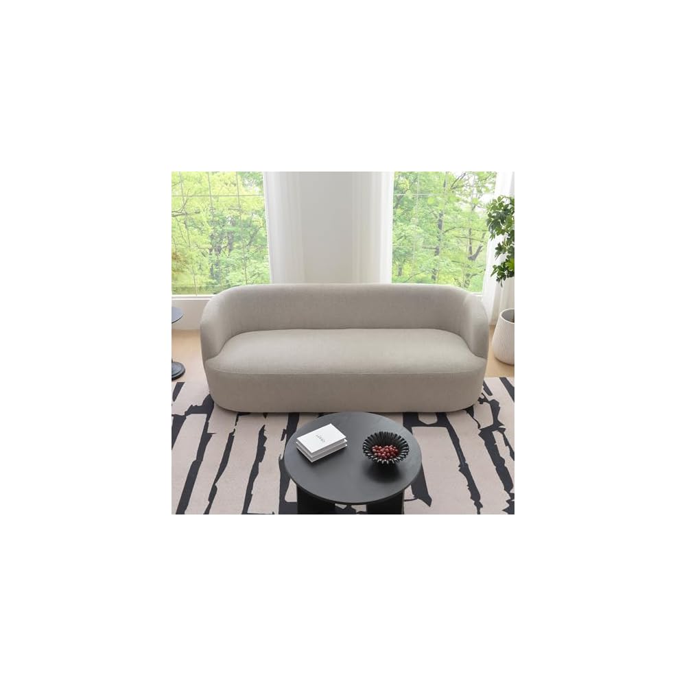 KINWELL 85" Boucle Upholstered Sofa Couch with 5 Toss Pillows, Taupe