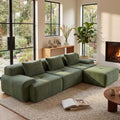 GRUSIGN 108'' Modular Sectional Boneless Couch, Tufted Cloud Sectional Couches for Living Room, L Shape Deep Seat Sofa with Ottoman & 3 Throw Pillows,Corduroy Oversized Couch,Green